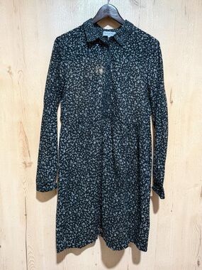 Michael Stars Black Mini Floral Button-Front Long Sleeve Dress